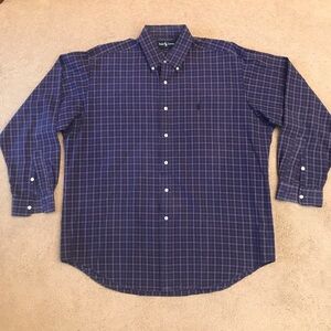 Ralph Lauren Blake Long Sleeve Shirt Mens Large Purple Blue Two Ply Cotton Pony